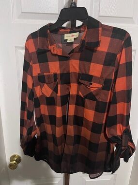 Wishful Park Orange and Black Buffalo Plaid Button-Front Blouse